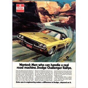 1973 Dodge Challenger Rallye Muscle Car Vintage Print Ad Badlands Rocks Wall Art